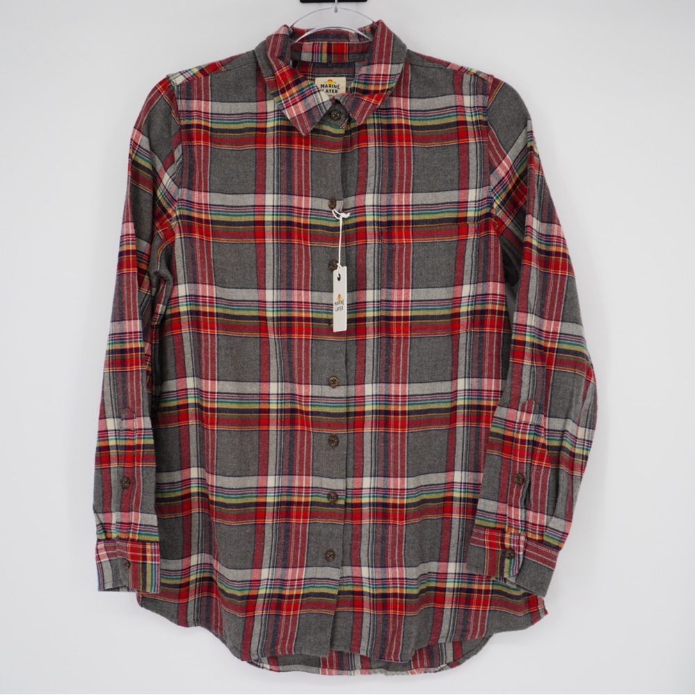 Marine Layer Viola Relaxed Shirt Rainbow Plaid Long Sleeve Small NEW
